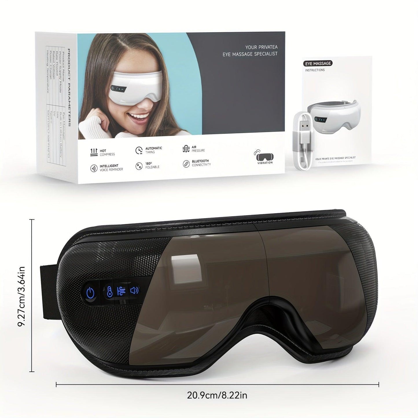 EyeRevitalizeZen - Masseur Oculaire Chauffant pour Migraines et yeux Rechargeable - SQWITY