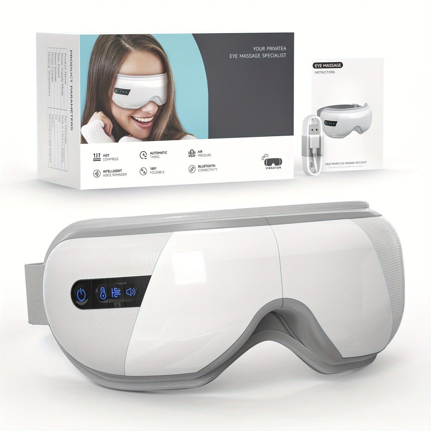 EyeRevitalizeZen - Masseur Oculaire Chauffant pour Migraines et yeux Rechargeable - SQWITY